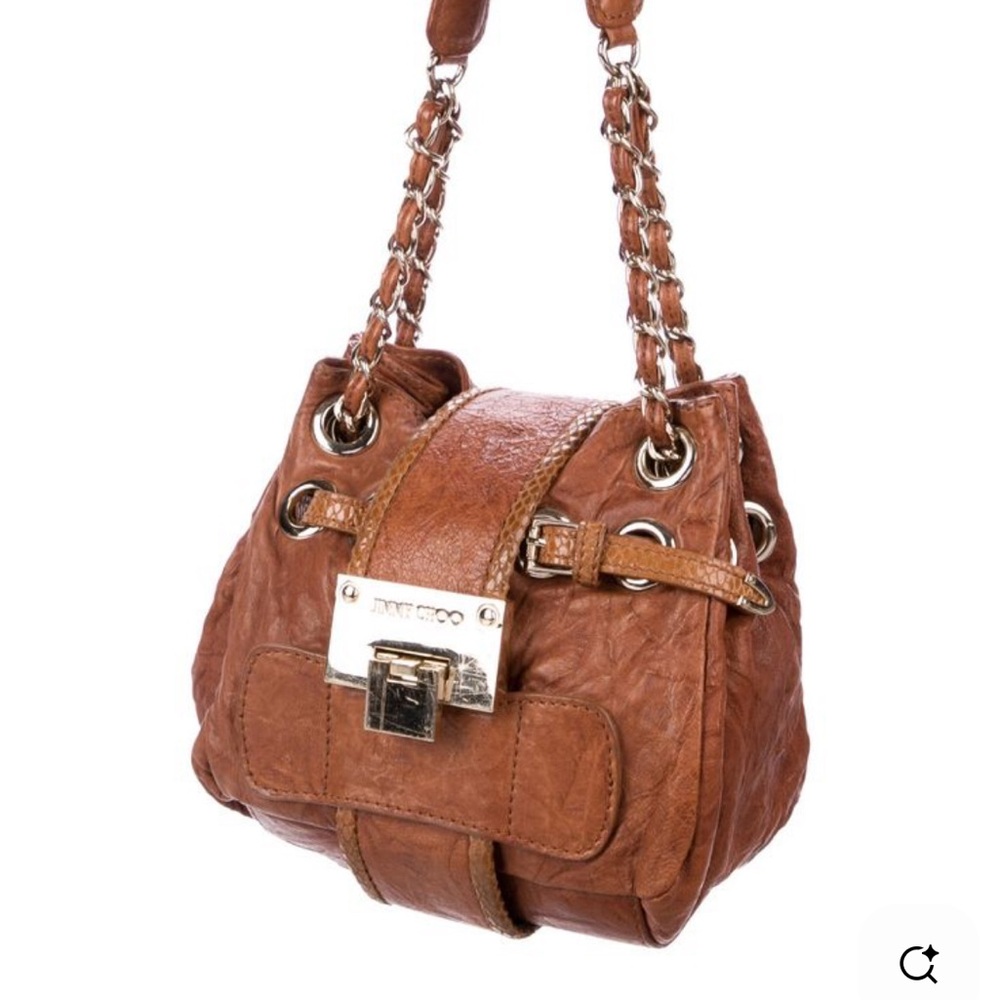 LIKE NEW! Jimmy Choo Cognac Brown Leather Mini Shoulder Bag with Chain Strap